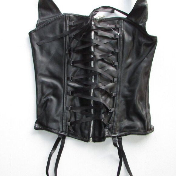 Black Pleather Halter Corset Set - NEW - Picture 5 of 11